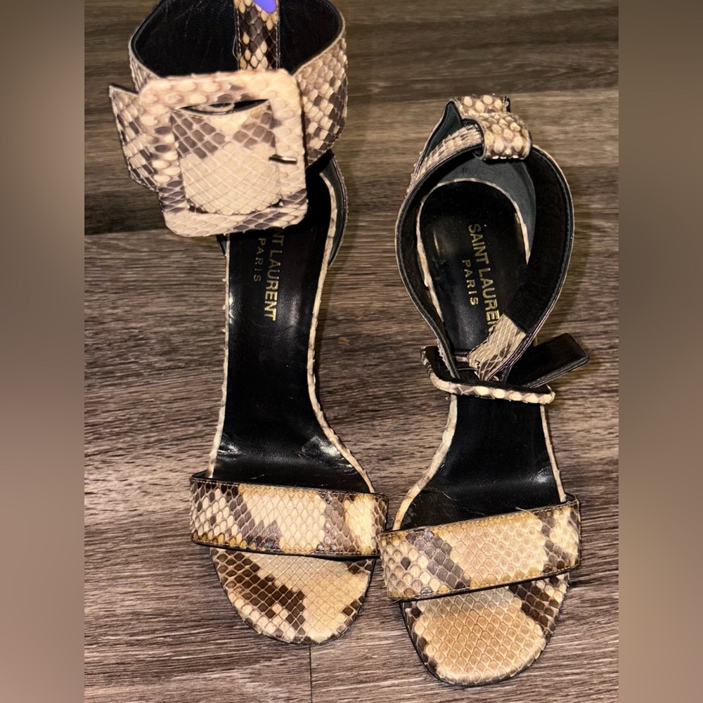 Saint Laurent Jane Python Embossed Sandals Black … - image 4